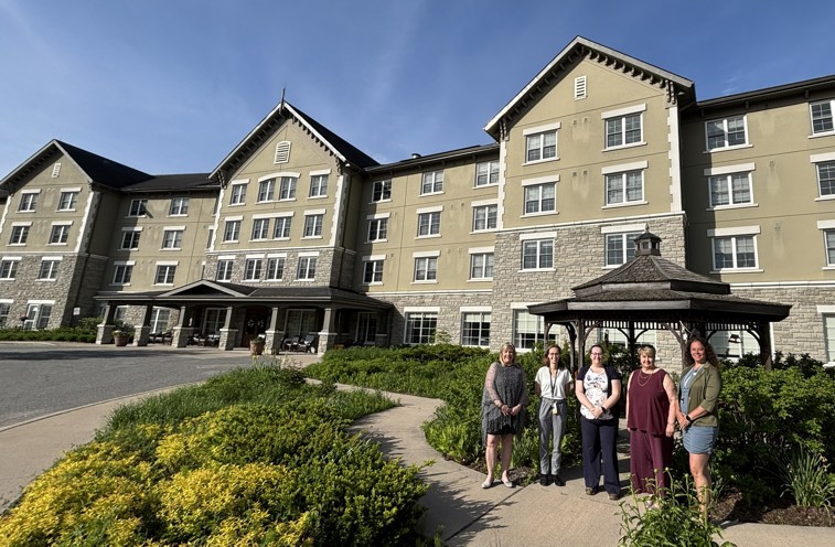 Left to right: Cheryl Harrison, President & CEO of Muskoka Algonquin Healthcare; Sarah Bissonette, Clinical Leader Transitional Care at Muskoka Algonquin Healthcare; Katie Zammit, Manager of Women & Children's Health & Transitional Care at Muskoka Algonquin Healthcare; Jackie Payne, Director of Operations at Granite Ridge Retirement Residence; and Kim Sander, Administrator at Granite Ridge Retirement Residence.